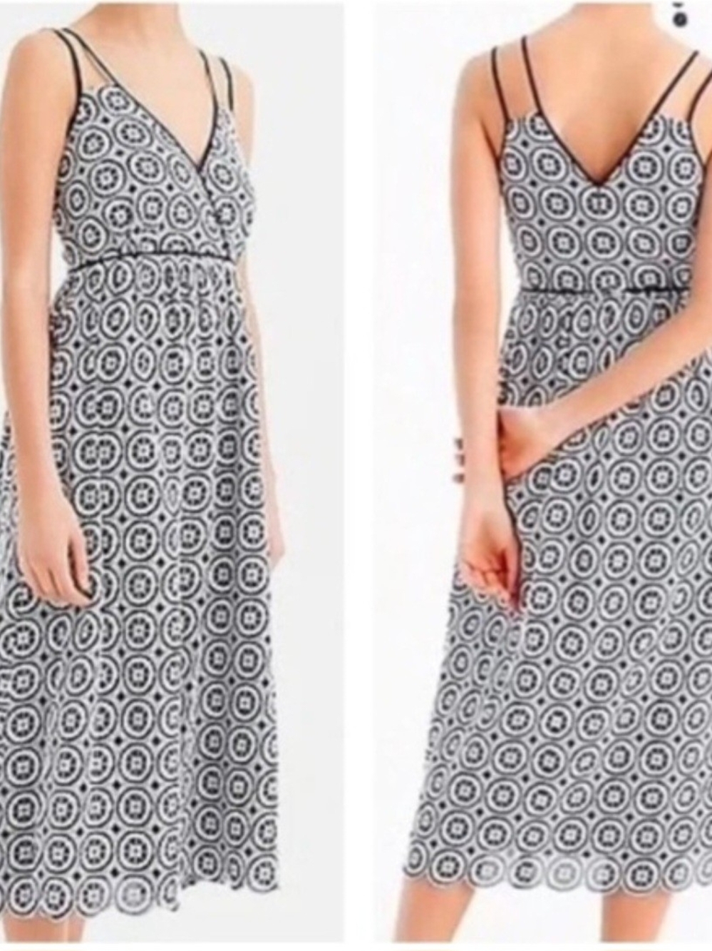 J. Crew Black and White Geometric Strappy Midi Dress